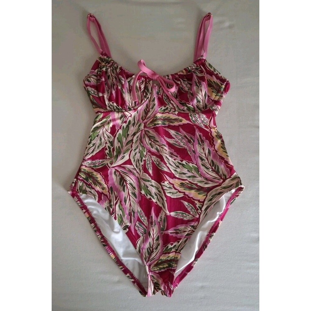 LOFT Women’s One Piece Swimsuit Size XS Magenta Tropical Print EC